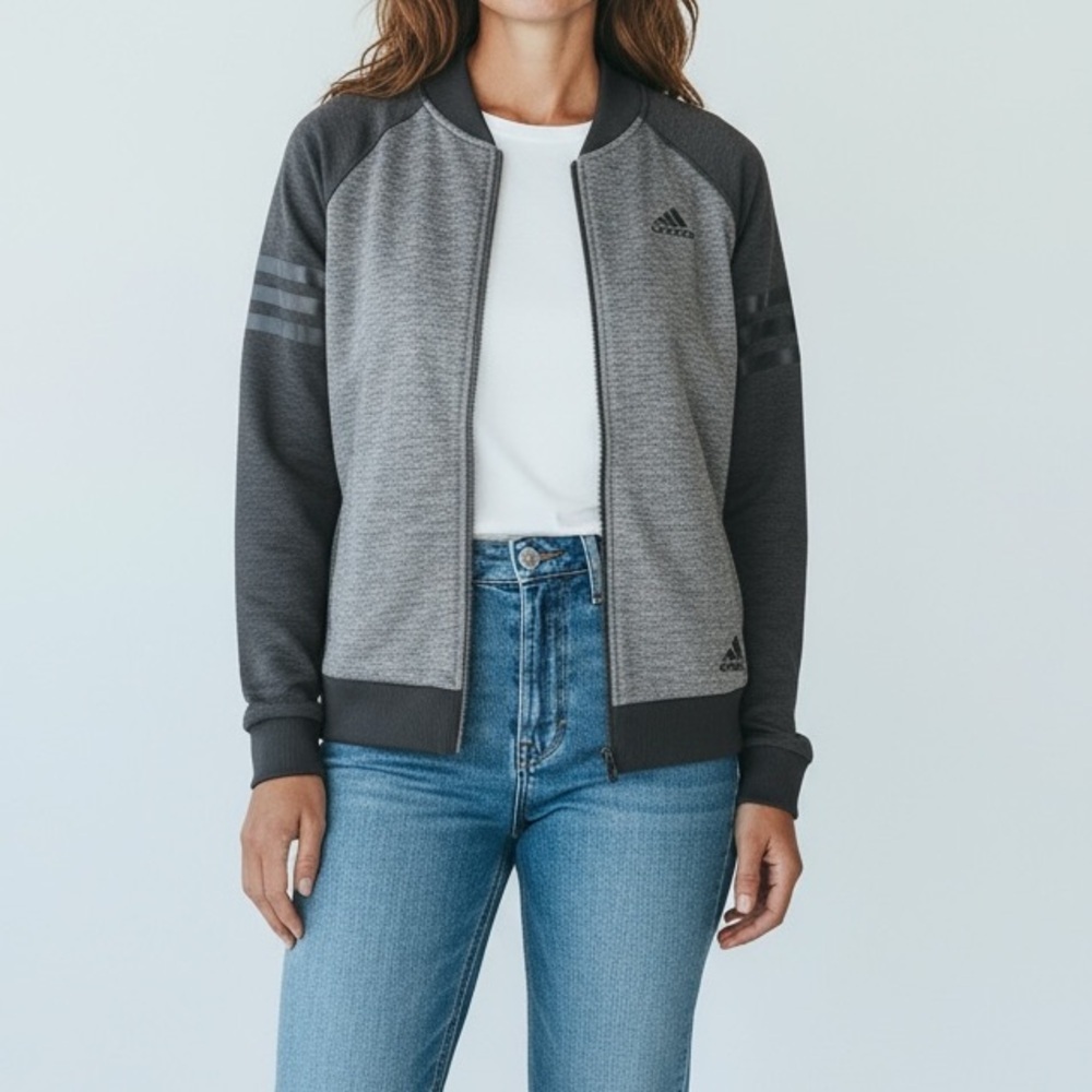 Adidas Climawarm Zip Up Track Jacket Fleece Lined Gray Zip Up Sweatshirt S
